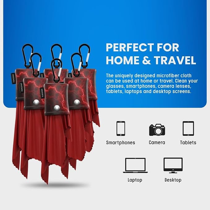 Microfiber Cloth & Glasses Wipes (6 Pack) Lens & Glasses Cleaning Cloth - Eye Glass Clean Cloths - Eyeglass Cleaning Cloth - Glass Cleaning Cloth - Camera Lenses & Gadget Delicate Screens - Red - Image 5