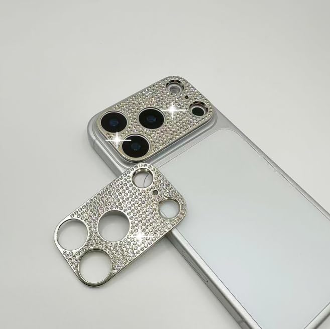 2 Pack Glitter Camera Lens Cover Protector for iPhone 17 Pro，Metal Bling Diamond Camera Lens Cover Sticker Protector (for iPhone 17Pro-Silver) by GSRYPC