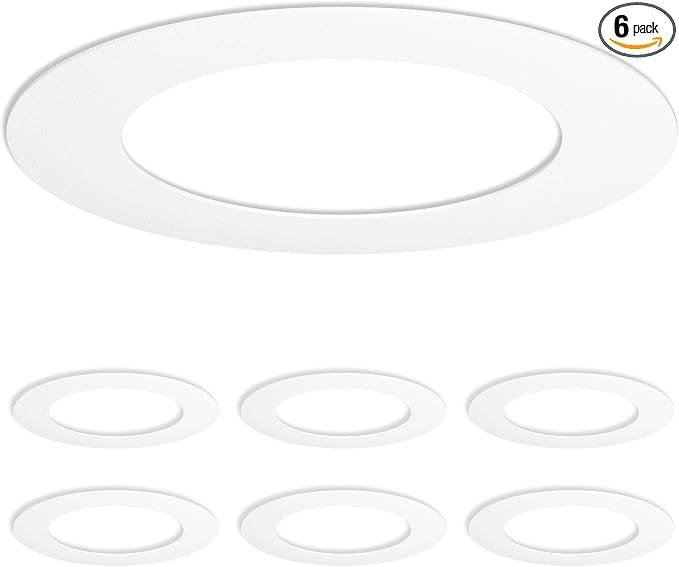 Amico Goof Rings for 6 Inch Recessed Lights, 6 Pack, White | Can Light Trim Ring Cover, Outer Diameter 8.6-inch, Inner Diameter 6.2-inch, Durable Plastic Design by Amico