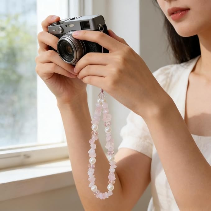 Phone Charm Beaded Camera Wrist Strap Cute Chain Lanyard Wristlet | Camera Wristlet Crystal Pearl Camera Charm Strap Girly Phone Charms Strap Bag Purse Charms for Women - Image 3