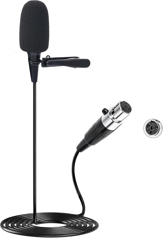Lavalier Microphone, Cardioid Condenser Clip On Microphone, Lapel Microphone Compatible with Shure Microphone Wireless System, Mini 4 Pin XLR Plug, Ideal for Lectures, Theater, Actors by JTLAU
