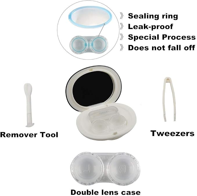 MUDOR Contact Lens Case-Cute Travel Kit with Mirror and Tweezers (White) | No Leak, Insert and Remover Tool - Image 3