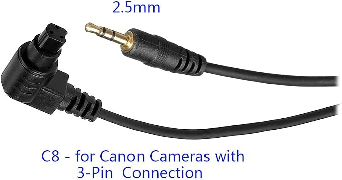 PHOLSY 2.5mm C8 Off-Camera Remote Cable Compatible with Canon | Compatible with Canon EOS R5 10D 6DII 1DX-II 1DXIII 1DS-3 1D-C 1D-IV 1D-3 5D2 5D-3 5D-IV 5D 6D 7DII 50D RS-80N3 - Image 2