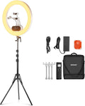 NEEWER 19" 100W High Power LED Ring Light with Tripod Stand & 3 Phone Holders Compatible with iPhone, 2900-7000K CRI97+ App&2.4G Control Lighting for Selfie Video Recording Makeup Streaming, RH100B | 100W 19-inch LED ring light with 2900K-7000K CCT and... by Neewer