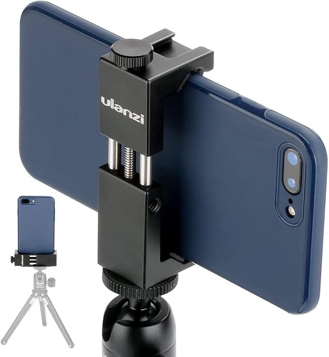 ULANZI ST-02S Aluminum Phone Tripod Mount w Cold Shoe Mount, Support Vertical and Horizontal, Universal Metal Adjustable Clamp for iPhone 12 11 Pro Xs X Max 8 7 Plus Samsung Android Smartphones by ulanzi