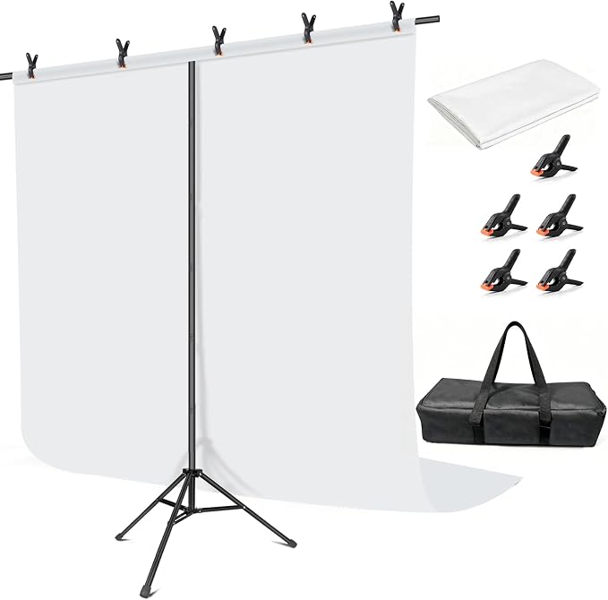 Hemmotop White Backdrop with Stand, 8x7.5ft Photography Background Kit | Sturdy Threaded Connection Stand, Draped Polyester Fabric, Perfect for Photoshoot Wedding Birthday Party Projector Screen by Hemmotop