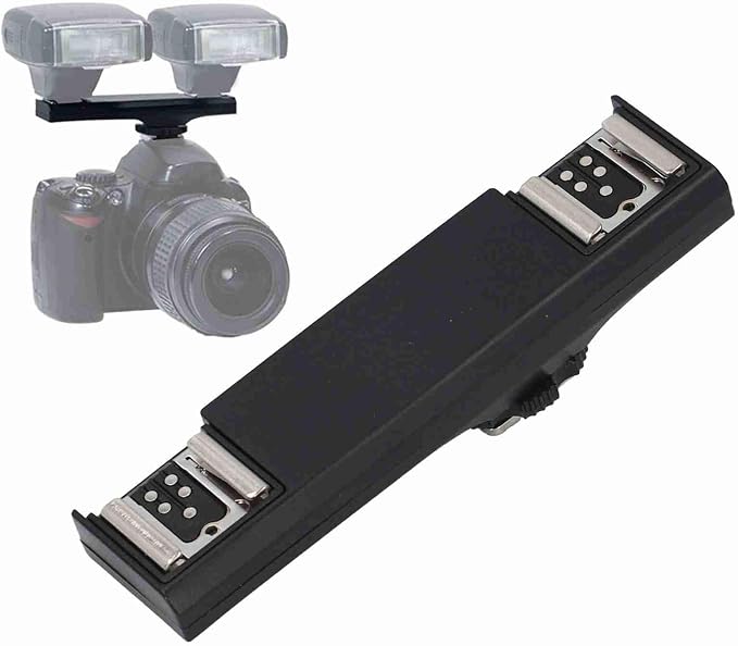 Hot Shoe Splitter Dual Flash Bracket Mount for SLR Camera, I-TTL Compatible Extension Bar for Camcorder Video Light Rig Accessories - Image 2