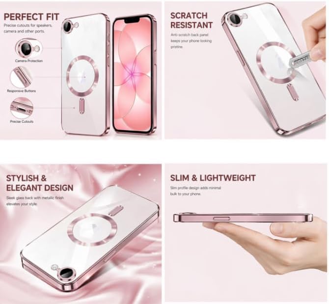 Magnetic Glossy Case for iPhone 17e,iPhone17e/16e Phone Case Slim Clear Luxury with Screen Protector & Camera Protector [Compatible with MagSafe], Shockproof Cover for iPhone Case 17e-Black - Image 3