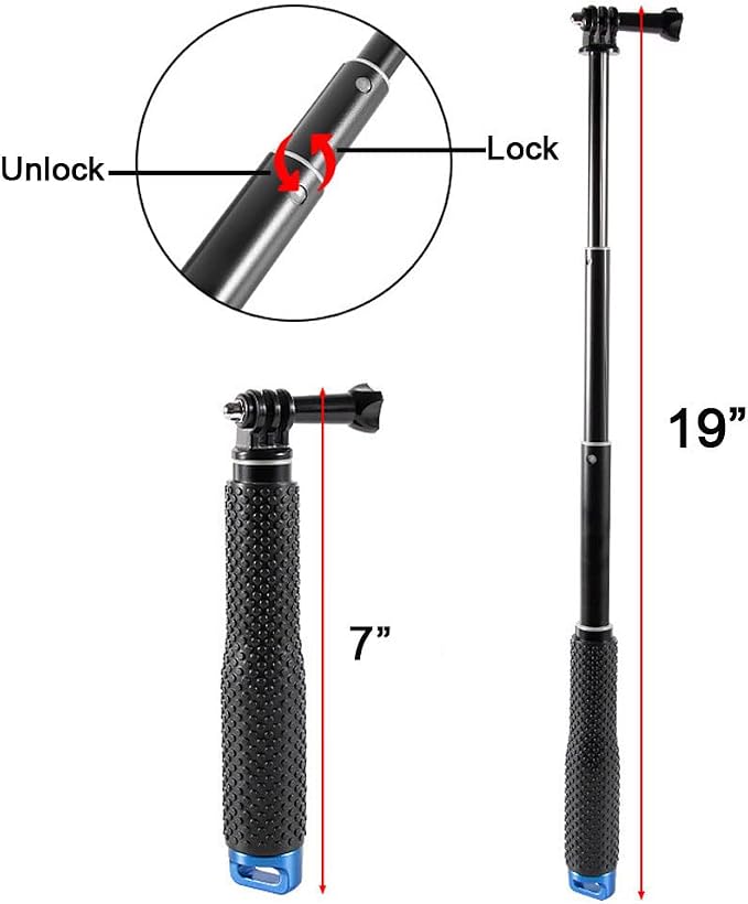 Selfie Stick Extendable Hand Grip Handheld Monopod Aluminum Telescopic Pole (7-19 inch) Compatible with GoPro Hero 11 10 9 8 7 6 5 4 3+ 3 Session SJ4000 SJ5000 Action Cameras - Image 3