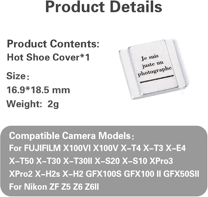 Camera hot Shoe Cover for Nikon z9 z8 z7 z50 z30 zf d3500 d810 for Fuji X100VI X100V X-M5 X-E5 X-T30 (Photographer) - Image 9