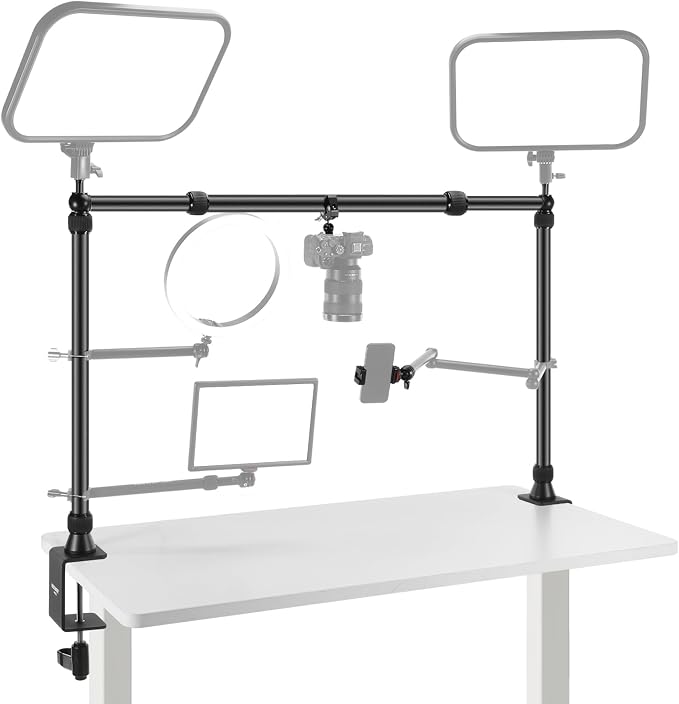 NEEWER Overhead Camera Mount Rig with 2 Ball Heads, Super Clamp, NK002 | Mobile Phone Holder, Camera & Multi Device Desk Mount, Platform Overhead Tripod, Adjustable Height Width, Max Load 12 kg by Neewer
