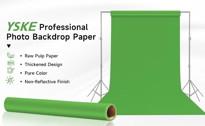 YSKE-Seamless Green Paper Backdrop Roll for Photography,Photo Background,and Photoshoot Cover–Roll of Paper with Backdrop Cover for Background Stand,Thick Anti-Wrinkle Matte(53''x16.4'Green) - Image 3