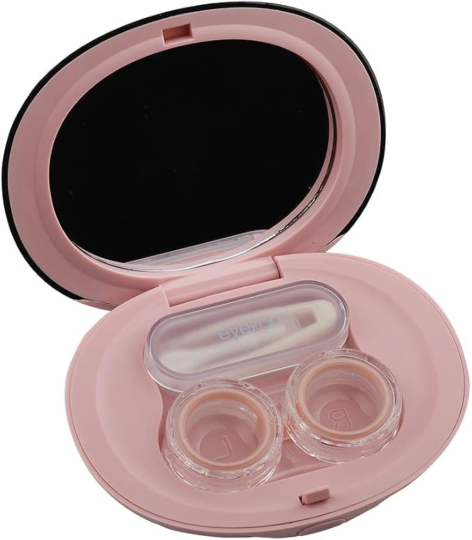 MUDOR Contact Lens Case-Cute Travel Kit with Mirror and Tweezers(Pink) | No Leak, Insert and Remover Tool - Image 2