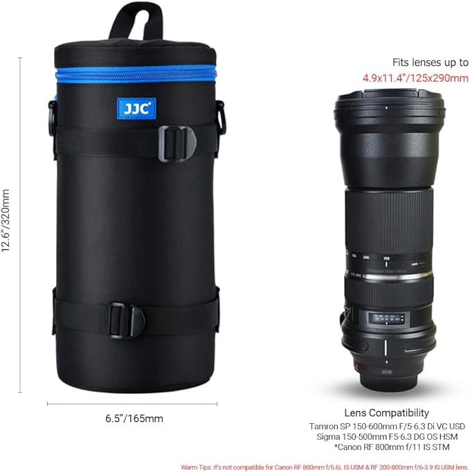 JJC Camera Lens Case Pouch, Padded Bag Fits Lens up to 4.9 x 11.4 (D x L) | for Telephoto Lens Canon RF 800mm f11/Tamron SP 150-600mm/Sigma 150-600mm/150-500mm/Nikon Nikkor AF-S 200-500mm Lens & More - Image 4