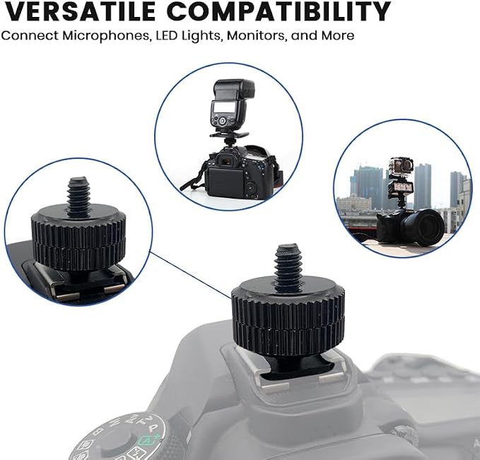 Hot Shoe Adapter 1/4 Inch Camera Hot Shoe Mount Adapter Tripod Screw for DSLR Camera Rig Cold Hotshoe Screw Accessory Attachment for Camera Flash Shoe to 1/4"-20 Male Post Adapter with Locking Disk - Image 3