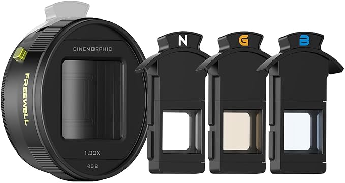 Freewell 1.33x Anamorphic Lens for iPhone & Samsung - 3 Flare Colors in One Lens (Neutral, Gold, Blue) - Cinematic Smartphone Lens with Oval Bokeh - Compatible with 17mm Mount Phone Case & Cage. by Freewell