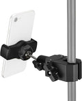 Pole Mount Clamp Phone Holder, Mic Stand Phone Holder with 360° Ballhead & Adjustable Phone Clip, Compatible with Most Smartphones, for Poles, Tabletops Microphone Stand Treadmill, Spin Bike by Unknown