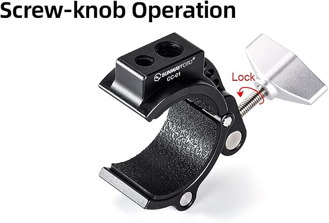 SunwayFoto Titan Tube Clamp CC-01 Accessory/Magic Arm Mount w 1/4" & 3/8" Sockets Ideal for 32mm & 36mm Legs - Image 6