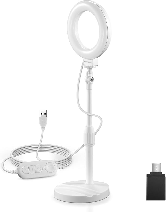 NEEWER BASICS 5"/13cm Desk Ring Light with Stand, 10W LED Selfie Light with Phone Holder Base Compatible with iPhone for Video Recording Laptop Webcam Zoom Video Conference Lighting Makeup, White BR60 by Neewer