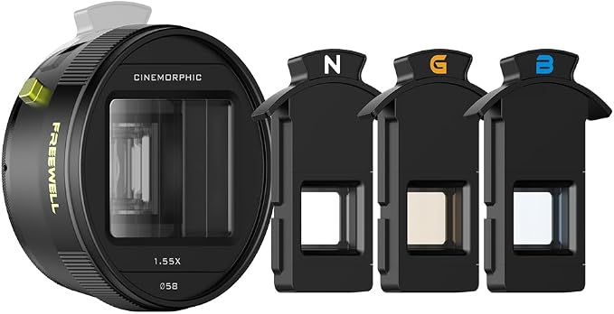 Freewell 1.55x Anamorphic Lens for iPhone & Samsung | 3-in-1 Streak (Neutral, Gold, Blue) - Cinematic Smartphone Lens with Oval Bokeh - Compatible with 17mm Mount Case & Cage by Freewell