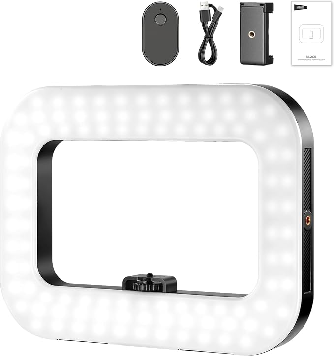 NEEWER Entry Level Version Phone Video Rig with Light, Handheld Stabilizer with 20W Bi Color LED Square Ring Light, 3 Cold Shoes/5200mAh Battery/CRI80+ for Selfie Streaming Vlog Recording, NL200B by Neewer