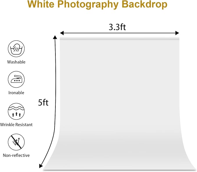 3.2x5ft White Screen Backdrop Small, Non-Reflective Fabric Backdrops | Wrinkle Resistance Seamless Background Curtain, White Photography Background for Streaming, Studio Portrait Shoots - Image 3