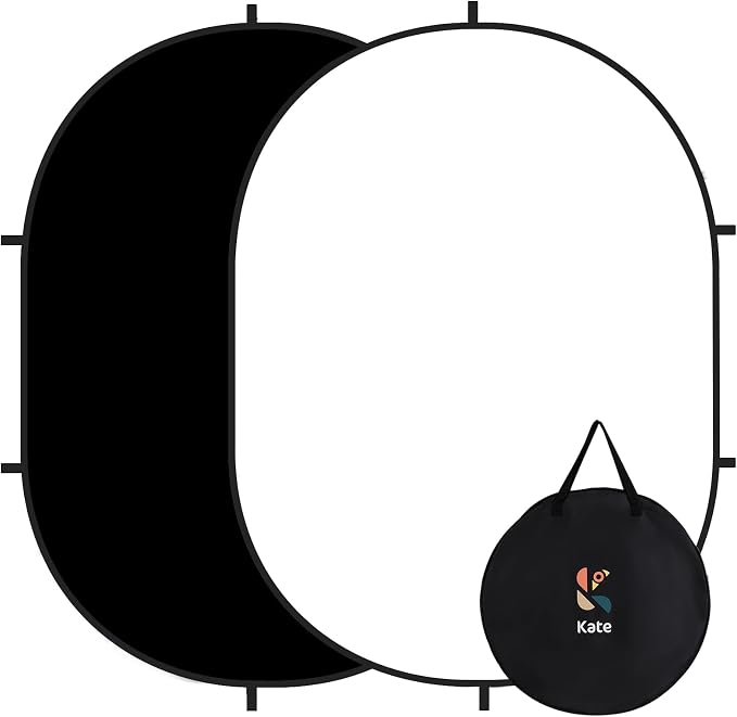 Kate Collapsible Pop-Up Black White Backdrop for Self-Tape Auditions 582 | Collapsible Backdrop 5'x6.5'Black White Portable Photography Background for Self-Tape Auditions, Professional Headshots by KateBackdropforPhotography