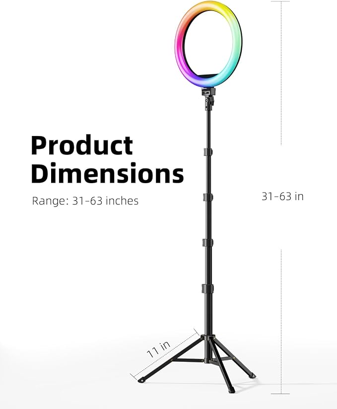 TODI 12" RGB Ring Light with 63" Tripod Stand, 3 CCT Mode and 39 Color Mode Selfie RingLight with Stand, 2-in-1 LED Ring Light with Selfie Remote, for Makeup, Live Stream - Image 5