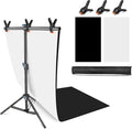 Product Photography Photo Backdrops Stand Kit, Photo Background, 26.8x50in White Black Backdrop Background with 26x29in Small T-Shape Backdrop Stand Tabletop Photo Shoot for Jewelry Cosmetics by JEBUTU