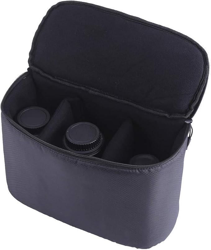 Camera Insert Bag, Universal Liner Lens Pouch DSLR SLR Padded Insert Case Partition Inner Bag with Hanging Strap Shockproof for Mirrorless Cameras, Lenses(Black) - Image 4