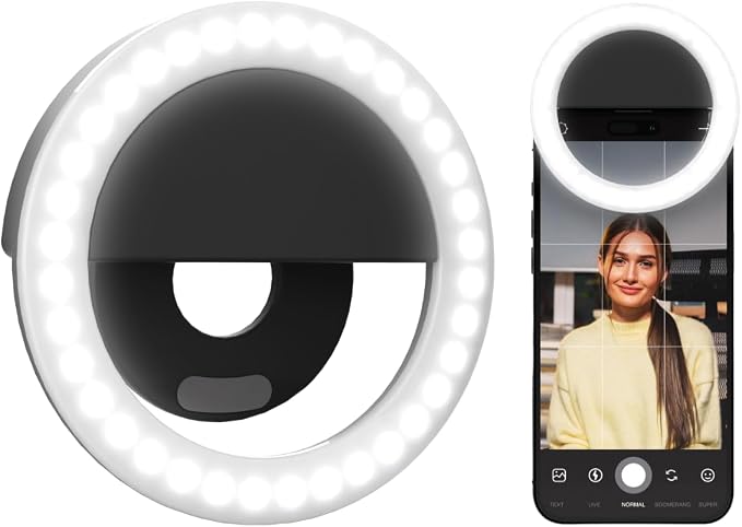 ARKON Mounts Rechargeable Phone Selfie Light | 40 High Power LEDs | Color Accurate | 3 Light Modes | Ring Light for Phone, Laptop, iPhone, IPad, Video by Arkon