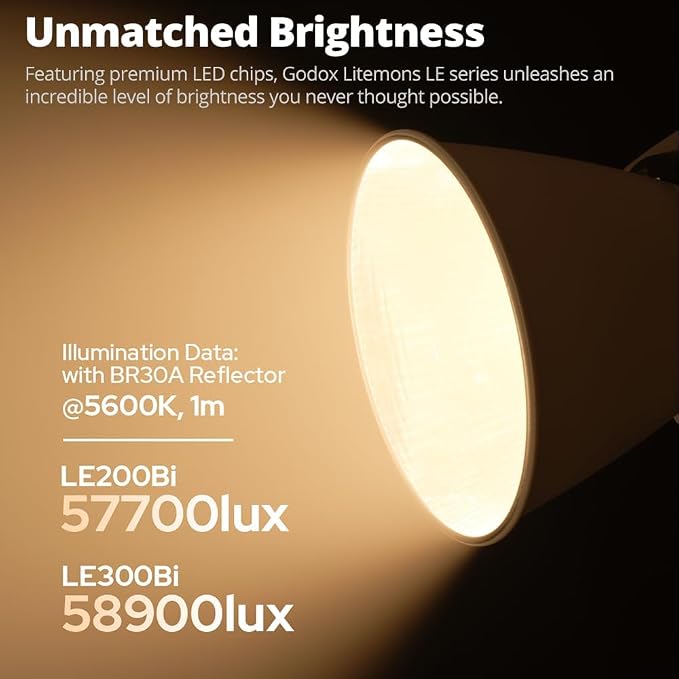 Godox LE200Bi Godox Light 220W Bi-Color LED Video Light | 2800K-6500K,57700 LUX,CRI/TLCI≥98,11 FX,APP Control,for Photography,Live Streaming - Image 3