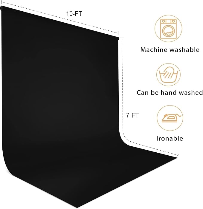 10x7 FT Black Backdrop for Photography, Polyester Fabric Background | Pure Black Photo Backdrop Curtain, Collapsible Seamless Screen for Photoshoot Portraits, Party, Video Studio - Image 4