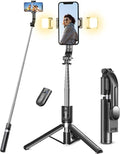 Selfie Stick Tripod with Light, 45'' Phone Tripod with Wireless Remote | Portable Travel Phone Tripod, Compatible with iPhone 16/15 Pro Max/15/14 Pro/14/13, Samsung S22/ S23 Ultra/Android Smartphone by Pnitri
