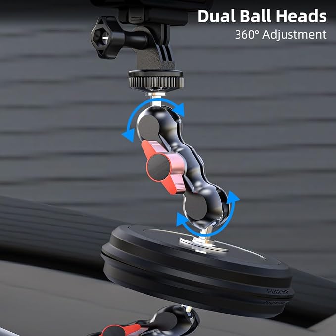Strong Magnetic Camera Mount, Car Outside 1/4" Magnetic Camera Mount with 2 Ball Head, Attaches to All Metal Surfaces for GoPro 13/12/11/10, DJI Action 6/5 Pro/4, Nano, Insta 360 X5/X4 and More - Image 3
