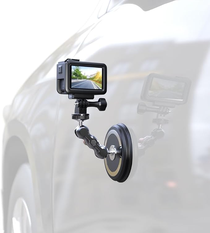 Strong Magnetic Camera Mount, Car Outside 1/4" Magnetic Camera Mount with 2 Ball Head, Attaches to All Metal Surfaces for GoPro 13/12/11/10, DJI Action 6/5 Pro/4, Nano, Insta 360 X5/X4 and More by SKEZN