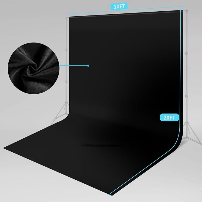 10 x 20 ft Backdrop Background Black Screen Black Backdrop for Photography Video Recording Picture Shooting high Density Polyester Fabric Pure Recording Parties Curtain - Image 2
