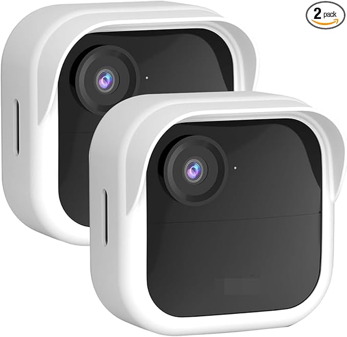 Silicone Case Cover for All-New Blink Outdoor 4 (4th Gen) - Weatherproof Protective Skin Cover with Hat Brim for All-New Blink Outdoor 4 & 2K Smart Security Camera (White, 2 Pack) by QOPOTO