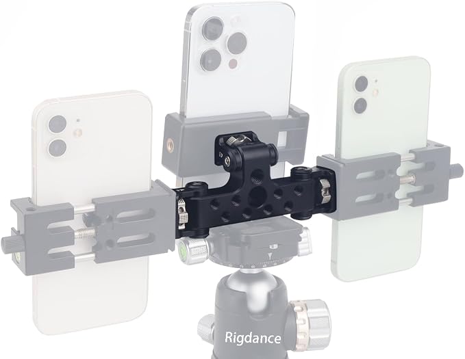 Triple Phone Holder Tripod Mount Adaptor | 180-degree Tilt Head | Vlogging Live Streaming Tool for Camera, Light, Microphone | Multiple Phone Bracket to Tripod - Image 2