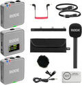 RØDE Wireless GO (Gen 3) 2-Person Compact Digital Wireless Microphone System/Recorder | 2.4 GHz, Stone Bundle with GO Handheld Mic Adapter + Lavalier Microphone + Furry Windscreen + Cloth (5 Items) by R%C3%98DE