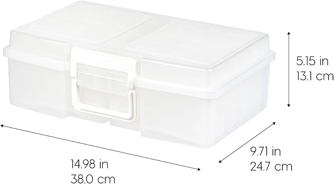 IRIS USA Photo Storage Box |Made in USA| 12 Cases - (2-Pack) - Clear | Fits 4" x 6" Pictures / Built-In Handle / Organizing Containers for Tasks, Stickers, Ephemera & Flashcards - Image 3