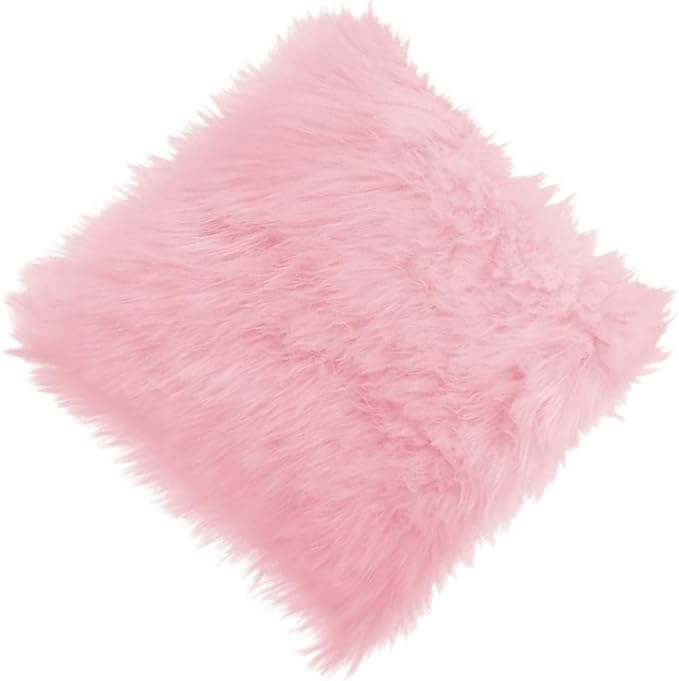 12inch Square Small Faux Fur Sheepskin Cushion Soft Plush Area Rug,Photo Background for Small Product Desktop Photography,Display and Decor,Jewelry,Nail Art,Locker Accessories (Pink) by NINGDAN