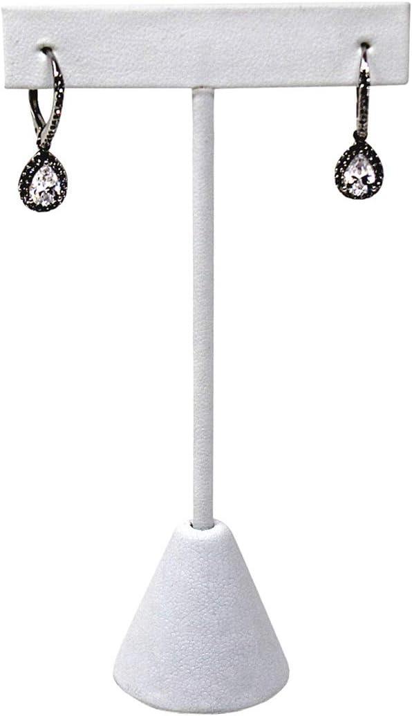 Ikee Design 6 Pcs Set Earring Jewelry Display, Premium White Faux Leather | STURDY EARRING DISPLAY: White faux leather stand with a stable metal base for showrooms and trade shows; 2.5"W x 5.5"H. - Image 3