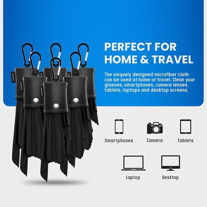 Microfiber Cloth & Glasses Wipes (6 Pack) Lens & Glasses Cleaning Cloth - Eyeglass Cleaner - Camera Lenses & Gadget Delicate Screens - Black - Image 5