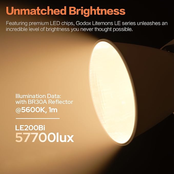 Godox LE200Bi Godox Light Kit-2 Pack 220W Bi-Color LED Video Light | 2800K-6500K,57700 LUX,CRI/TLCI≥98,11 FX, with Quick Release Softbox,Stand, APP Control,for Photography/Live Streaming - Image 5