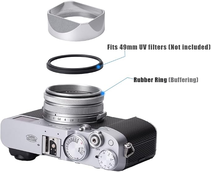 Metal Square Lens Hood (with Cap) with 49mm Adapter Ring for Fujifilm X100V/X100VI Camera Accessories (X100VI-Lens Hood-Silver) - Image 6