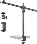Camera Desk Mount Webcam Stand with Overhead Articulating Magic Boom Arm 1/4" Ball Head for DSLR Tripod, Adjustable Light Stand, Tabletop C Clamp for Ring Light Photo Video Shooting Live Streaming by JEBUTU