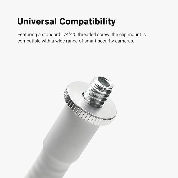 Indoor Outdoor Security Camera Flexible Clip Mount, White | Universal 1/4"-20 threaded clamp bracket, fits Ring/Blink/Wyze/Arlo and more, 15cm adjustable gooseneck arm - Image 5