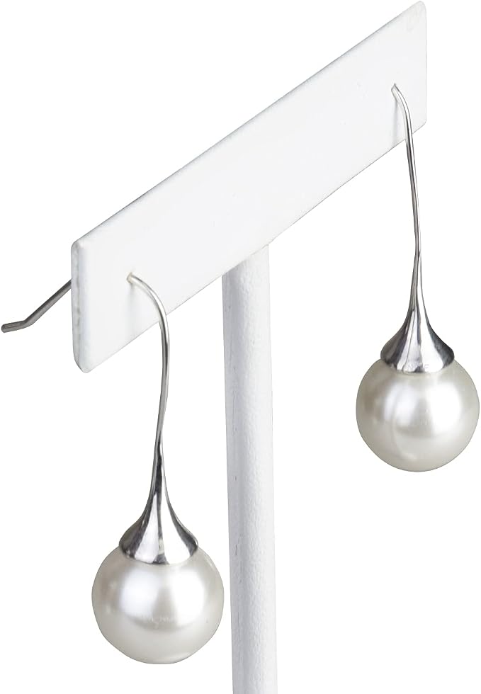 Ikee Design 6Pcs Set Earring Stand Display 3 Different Heights,black Velvet | MULTI-HEIGHT EARRING DISPLAY: White faux leather with a stable metal base for various earring sizes; 2.5"W x 5.5"H. - Image 4