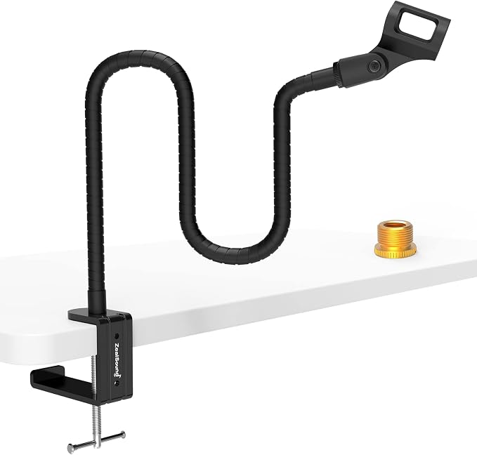 ZealSound Microphone Stand Gooseneck 19”, Flexible Clamp-On Desktop Mic Stand with 360° Adjustable Arm, 3/8" to 5/8" Adapter, Heavy-Duty Desk Mount, for Podcasting, Streaming, Podium & Public Speaking by zealsound